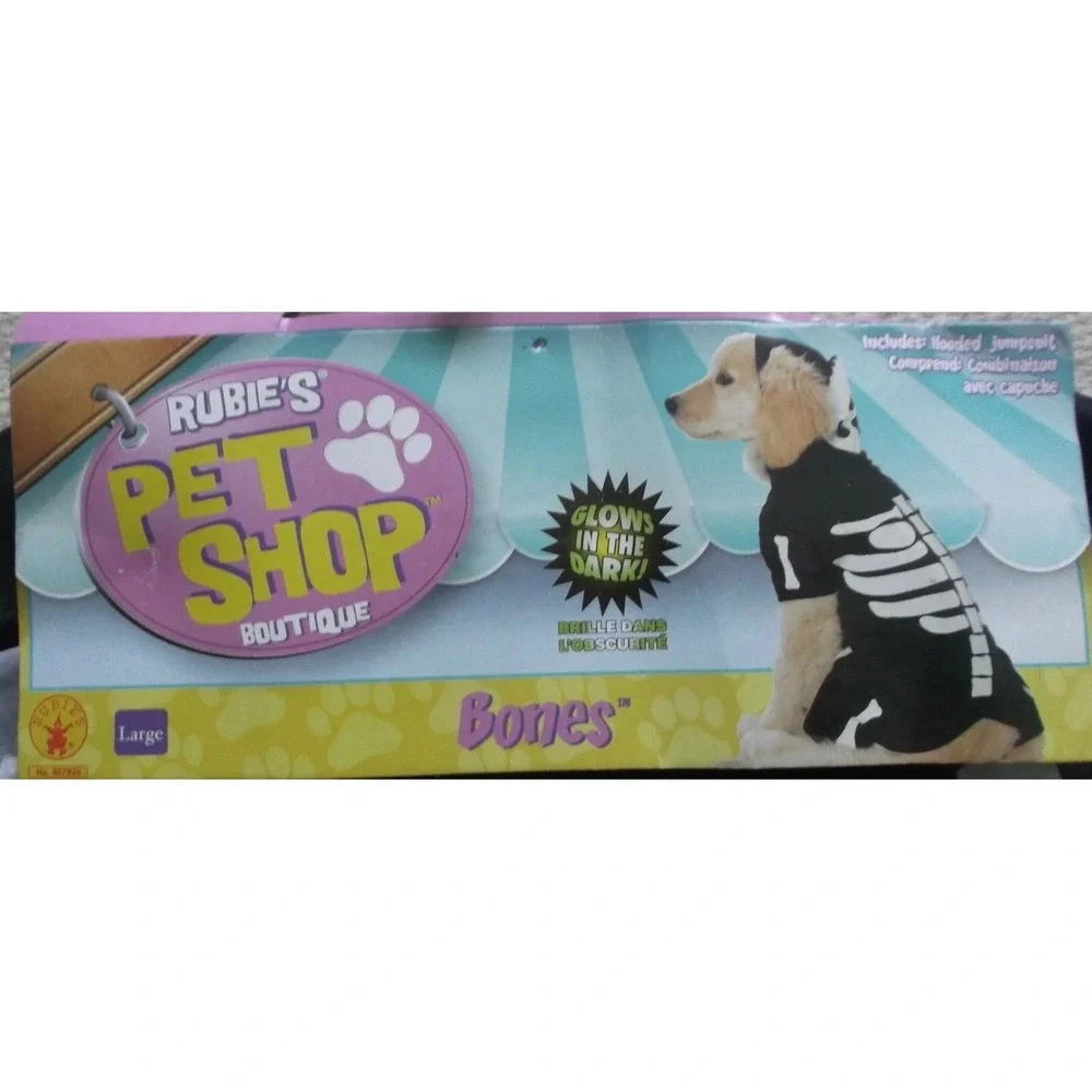 NWT GLOW IN THE DARK BONES SKELETON PET DOG‎ COSTUME - RUBIE'S PET SHOP - SZ S